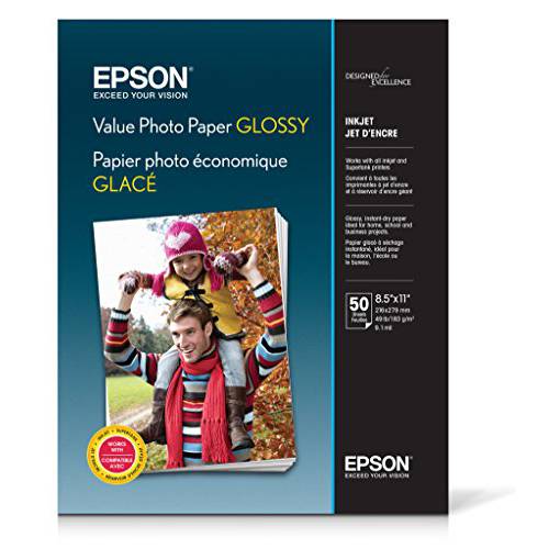 Epson Value 사진용지, 인화지, 사진인화지 Glossy, Letter, 50 Sheets (S400031)