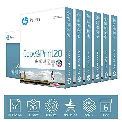 HP 프린터 용지 8.5x11 Copy&Print 20 LB 6 팩 케이스 2400 시트 92 bright Made in USA FSC 인증 복사 용지 HP 호환가능한 200010C