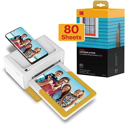 Kodak 도크 Plus 즉각적인 Photo 프린터  블루투스 휴대용 Photo 프린터 풀 Color 프린팅  휴대용 어플 호환가능한 with iOS and 안드로이드  Convenient and Practical - 80 장 번들,묶음