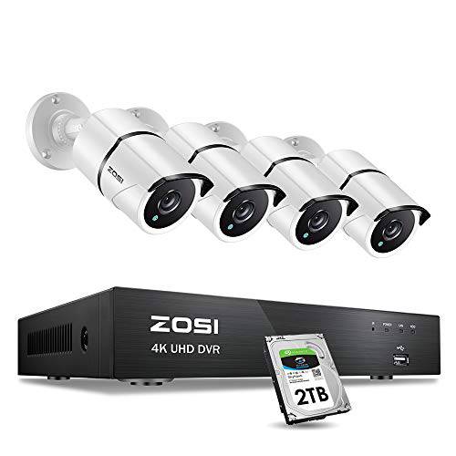ZOSI 4K 울트라 HD 안전 캠 시스템, 8 Channel H.265+ 4K (3840x2160) 비디오 DVR with 2TB 하드디스크 and 4 x 4K (8MP) Ip67 Bullet Weatherproof Surveillance 캠