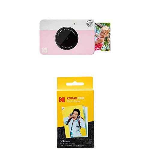 Zink KODAK PRINTOMATIC 디지털 즉각적인 프린트 카메라 (핑크) with KODAK 2x3 프리미엄 사진용지, 인화지, 사진인화지 (50 장)