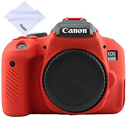 Yisau Canon EOS T7i 디지털 SLR 카메라 하우징 케이스, 프로페셔널 Silicion 러버 카메라 케이스 커버 탈착식 Protective for Canon EOS 800D T7i 카메라+  극세사 Cloth(Red)