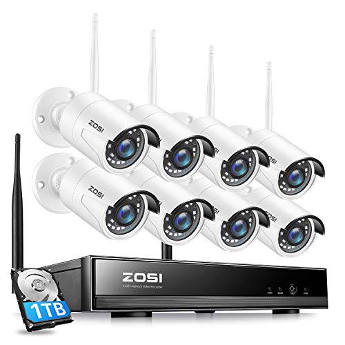 ZOSI 8CH 1080P 무선 보안카메라, CCTV 시스템 1TB 하드디스크, H.265+ 8CH 1080P CCTV NVR, 4PCS 1080P 실내 아웃도어 와이파이 감시 카메라, 80FT 나이트 비전, 모션 경보, 리모컨 액세스