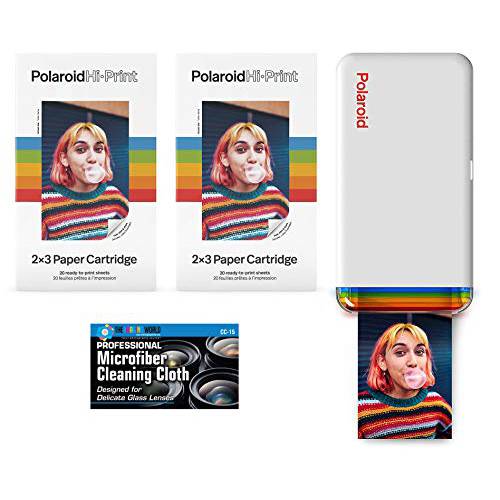Polaroid Hi-Print - 블루투스 연결가능 2x3 포켓 폰 포토 프린터 2 Polaroid Hi·Print 2x3 용지,종이 카트리지 (40 시트) and 극세사 천