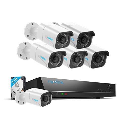 Reolink H.265 4K PoE 보안카메라, CCTV 시스템, 6pcs 8MP 유선 PoE IP 카메라, 8CH NVR 레코더 2TB HDD, 홈 비지니스 감시 키트 아웃도어/ Indoors, 100ft 나이트 비전, RLK8-800B6