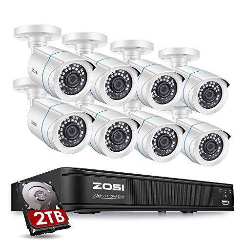 ZOSI 1080P H.265+ 홈 보안카메라, CCTV 시스템, 5MP 라이트 8 채널 CCTV DVR 레코더  하드디스크 2TB and 8 x 1080p 감시 Bullet 카메라 아웃도어 실내 80ft 나이트 비전, 모션 알림