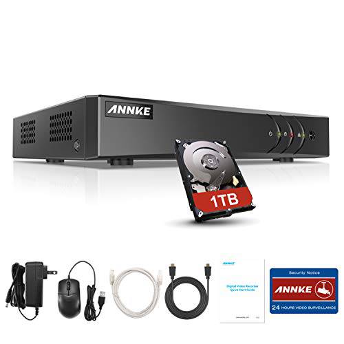 ANNKE 8 채널 5MP 라이트 세큐리티 DVR 레코더 1TB 하드디스크, H.265+ 하이브리드 5-in-1 감시 CCTV DVR 가정용 보안카메라, CCTV 시스템 24/ 7 레코딩, 이메일 알람, 모션 감지,센서