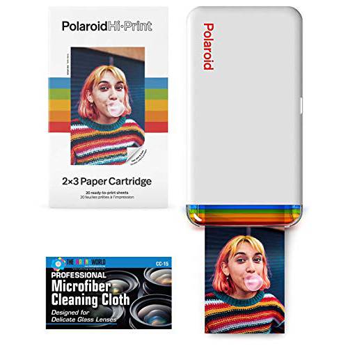 Polaroid Hi-Print - 블루투스 연결가능 2x3 포켓 폰 포토 프린터 Polaroid Hi·Print 2x3 용지,종이 카트리지 (20 시트) and 극세사 천