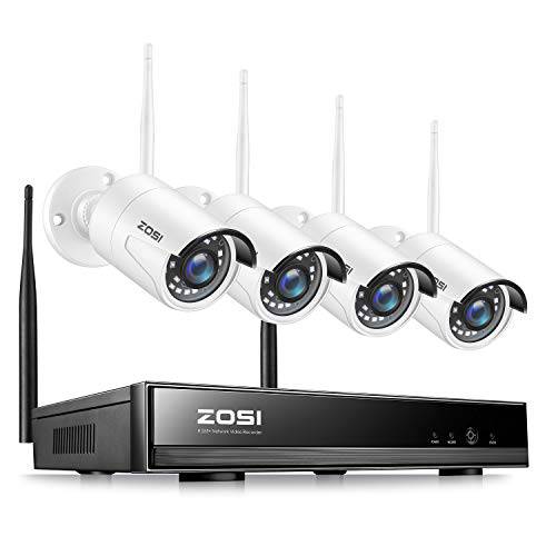 ZOSI 8CH 1080P 무선 보안카메라, CCTV 시스템, H.265+ 8Channel 2MP CCTV NVR 레코더, 4pcs 1080P 와이파이 IP카메라 아웃도어 실내, 80ft 나이트 비전, 모션 경보, 휴대용& PC 리모컨 액세스 (No 하드디스크)