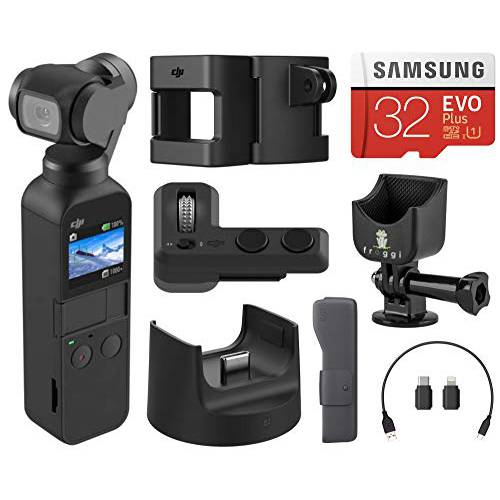 DJI 오즈모 포켓 소형,휴대용 3 액슬 짐벌 스테빌라이저 통합 카메라, 에센셜 번들,묶음 확장 키트, 거치대, 32GB 마이크로SD