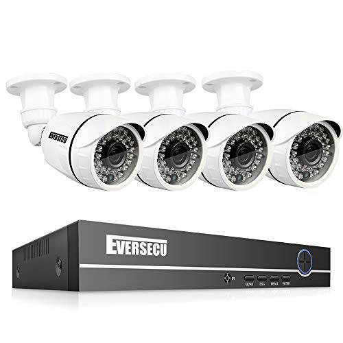 Eversecu 4 채널 보안카메라, CCTV 시스템 1080P DVR and (4) 1.0MP 720P 내후성 카메라 지원 나이트 Vison 내후성, 모션 경보, 스마트폰, PC 간편 리모컨 액세스 (No HDD 포함)