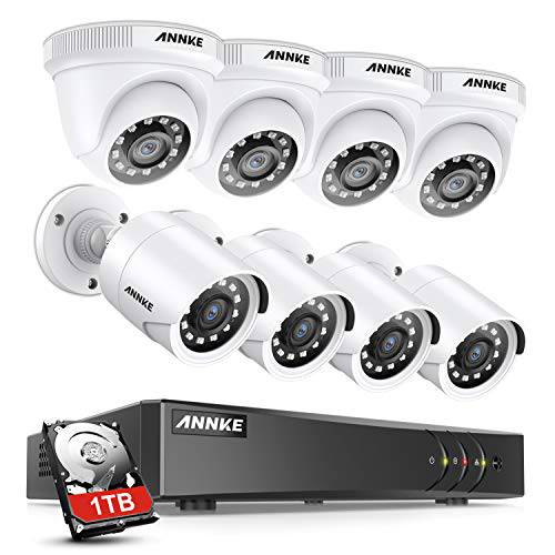 ANNKE 감시 카메라 시스템 8CH 5MP 라이트 H.265+ DVR (8) HD 1080P 아웃도어 내후성 CCTV 보안카메라, CCTV 시스템, 1TB 감시 하드디스크, 이메일 경보 Snapshots-S300