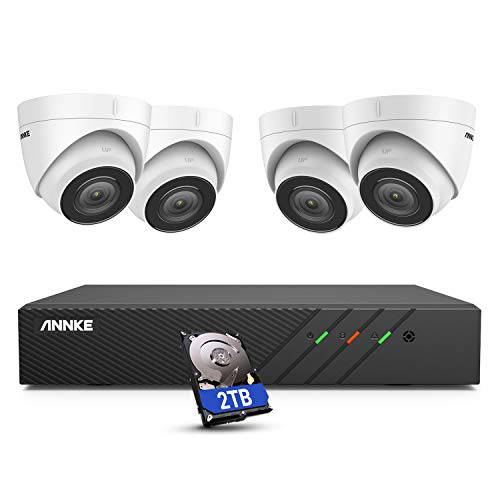 ANNKE H500 8CH 터릿 POE CCTV 카메라 시스템 6MP H.265+ ONVIF NVR, 4X 5MP 아웃도어 세큐리티 IP카메라, 100ft EXIR 2.0 컬러 나이트 비전, IP67 내후성, 모션 감지,센서, 2TB HDD 24/ 7