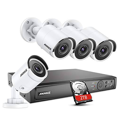 ANNKE H800 4K PoE 보안카메라, CCTV 시스템, 8CH PoE NVR w/ 4pcs 울트라 HD 8MP 아웃도어 유선 IP Bullet 카메라 2TB HDD, 듀얼 나이트 비전, IP67 내후성, 소니 센서, 간편 리모컨 액세스, 모션 감지