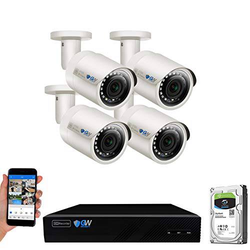 GW 세큐리티 8 채널 4K NVR 5MP POE 오디오&  비디오 보안카메라, CCTV 시스템 - Four 5MP 1920P 내후성 Bullet 카메라, 빌트 in 마이크,마이크로폰, 퀵 QR 코드 간편 설정, Pre-Installed 1TB 하드디스크
