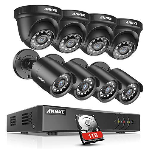 ANNKE 8CH 세큐리티 시스템 5MP 라이트 DVR 레코더 1TB HDD and (8) 1080P 내후성 카메라 슈퍼 나이트 비전, QR 코드 스캔,  플러그&  플레이, HDMI Output-Y200