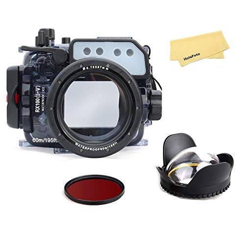 바다개구리 수중 카메라 하우징 w/ 돔 포트 키트, 방수 다이빙 보호 케이스 소니 RX100/ RX100 II/ RX100 III/ RX100 IV/ RX100 V, 195FT/ 60M