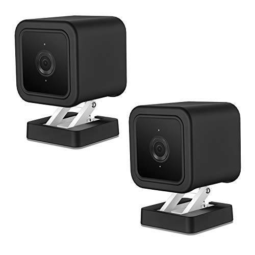 실리콘 스킨 and 벽면 마운트 Wyze 캠 V3 Only, 무선 홈 보안카메라, CCTV 시스템 커버 악세사리 Anti-Scratch 먼지 보호 커버 - 모든 라운드 프로텍트 (블랙) (2 팩)