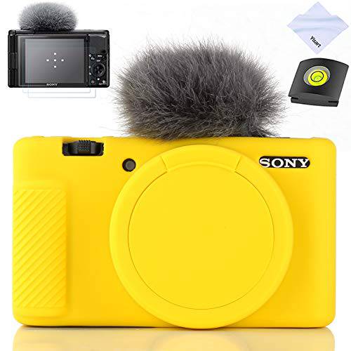 Yisau 카메라 케이스 소니 ZV-1, 소니 ZV1 카메라 케이스 디지털 카메라 Anti-Scratch 슬림핏 소프트 DSLR 카메라 슬리브 ZV1 화면보호필름, 액정보호필름 (Yellow)