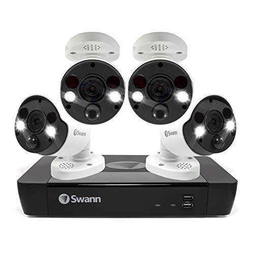 Swann 홈 보안카메라, CCTV 시스템, 8 채널 4 카메라 POE NVR 4K 울트라 HD, 실내/ 아웃도어 유선 감시 CCTV, 페이스 인식, 나이트 비전,  모션센서, 움직임 감지 라이트, 2TB HDD, SWNVK-886804FB