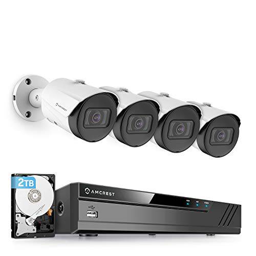 Amcrest 5MP 보안카메라, CCTV 시스템, 4K 8CH PoE NVR, (4) x 5-Megapixel 2.8mm 와이드 앵글 렌즈 내후성 메탈 Bullet POE IP 카메라, Pre-Installed 2TB 하드디스크, NV4108E-IP5M-B1186EW4-2TB (화이트)
