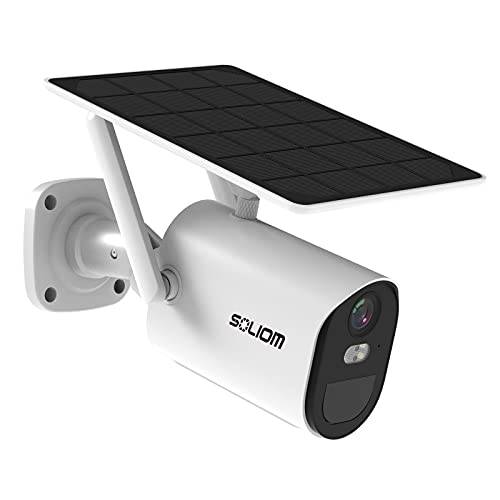 Solar-Security-Camera-Outdoor 무선 배터리 전원, 1080p 홈 와이파이 세큐리티 카메라, 스포트라이트 컬러 나이트 비전, Two-Way talk, 사이렌 알람, 모션 감지,센서 schedulable Working time-SOLIOM B10