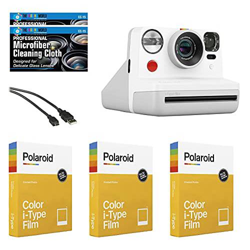 Polaroid Now 인스턴트 필름 카메라 ( 화이트)+ 3 팩 of 필름+  극세사 천