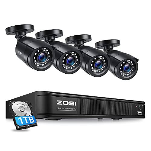 ZOSI H.265+ 1080p 홈 보안카메라, CCTV 시스템, 8 채널 5MP 라이트 감시 DVR  하드디스크 1TB and 4 x 1080p 내후성 CCTV Bullet 카메라 아웃도어 실내 80ft 나이트 비전, 모션 알림