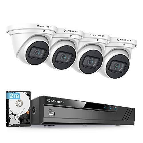 Amcrest 4K 보안카메라, CCTV 시스템 w/ 4K 8CH PoE NVR, (4) x 4K (8-Megapixel) IP67 내후성 메탈 터릿 돔 POE IP 카메라 (3840x2160), Pre-Installed 2TB HDD, NV4108E-IP8M-T2599EW4-2TB (화이트)