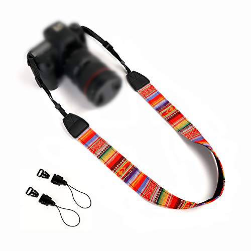 WANBY 캔버스 넥 숄더 카메라 스트랩  퀵릴리즈 버클 DSLR SLR (레인보우)