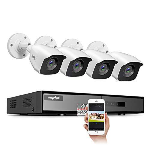 SANNCE 8CH 1080N 홈 감시 카메라 시스템 and 4 x 1080P TVI 내후성 CCTV 카메라, 적외선 우수한 나이트 비전, 간편 리모컨 액세스, 유선 보안카메라, CCTV 시스템 아웃도어 (No HDD)