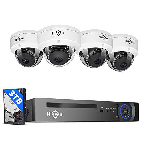Hiseeu 5MP PoE 보안카메라, CCTV 시스템 3TB 하드 드라이브, 8 채널 5MP NVR 세큐리티 시스템 4pcs 돔 PoE IP카메라 가정용 세큐리티, 나이트 비전, IP66 방수, 1-Way 오디오
