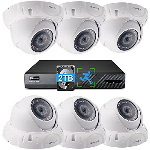 ONWOTE 4K PoE 보안카메라, CCTV 시스템, 스마트 인간 감지,센서, (6) 8MP 아웃도어 와이드 앵글 유선 PoE IP 카메라, 8-CH H.265+ NVR, LP레코드 비디오 오디오, 8 채널 Synchronous 재생