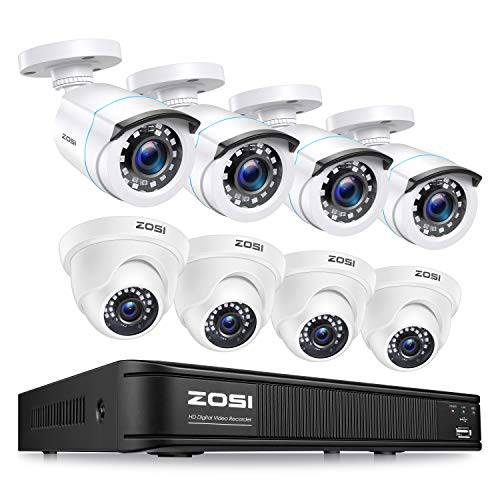 ZOSI H.265+ 1080p 홈 보안카메라, CCTV 시스템 실내 아웃도어, 5MP 라이트 CCTV DVR 8 채널 and 8 x 1080p 내후성 감시 Bullet 돔 카메라, 리모컨 액세스, 모션 감지,센서 (No 하드디스크)