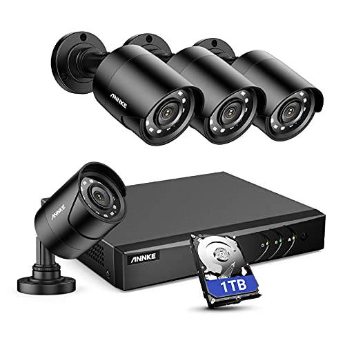 ANNKE 8CH H.265+ 5MP 라이트 감시 카메라 시스템 4pcs 1920TVL 유선 CCTV 카메라, IP66 내후성 실내 아웃도어 사용, 모션 경보 리모컨 액세스, 1TB 하드디스크 포함 - E200