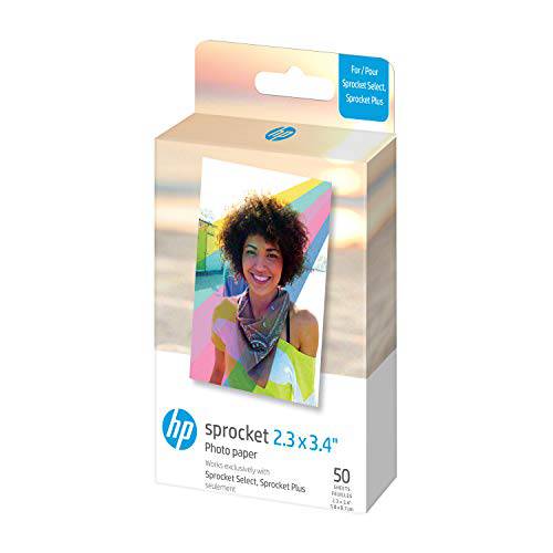 HP 스프로켓 2.3 x 3.4 프리미엄 인스턴트 Zink 붙여서쓰는 후면 사진용지, 인화지, 사진인화지 (50 시트) 호환가능한 HP 스프로켓 셀렉트 and 플러스 프린터.