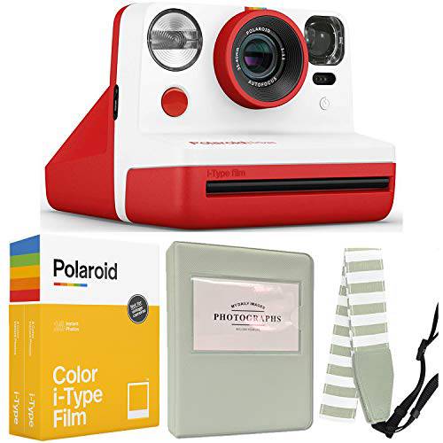 Polaroid Now i-Type 카메라 - 레드+ Polaroid 컬러 필름 i-Type - 더블팩+  그레이 앨범+  넥 스트랩