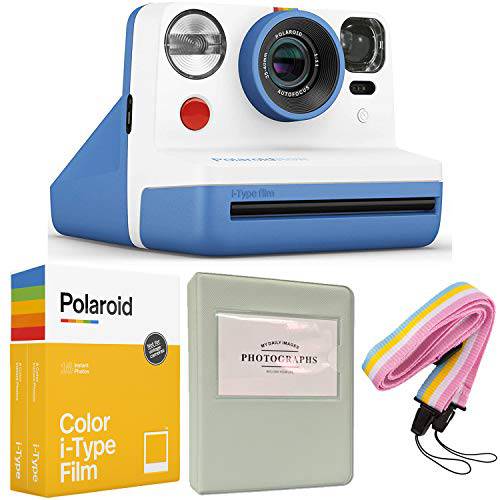 Polaroid Now i-Type 인스턴트 카메라 - 블루+ Polaroid 컬러 i-Type 필름 (16 시트)+  그레이 앨범+  넥 스트랩 - 모든 Inclusive 번들,묶음