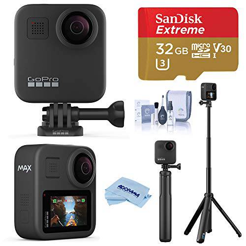 고프로 맥스 방수 360 카메라 5.6K30 UHD 비디오 16.6MP 포토 1080p 라이브 스트리밍 여행용 번들,묶음  그립+  삼각대, 32GB 마이크로SD 카드, 클리닝 키트