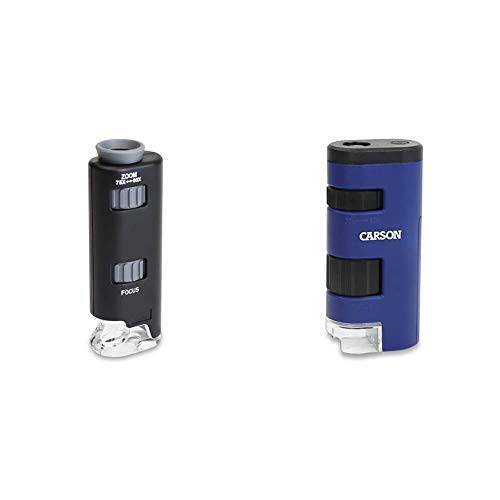 Carson 60x-75x MicroMax LED 라이트 포켓 현미경 (MM-200)&  포켓 마이크로 20x-60x LED 라이트 줌 필드 현미경 비구면 렌즈 시스템 (MM-450), 블루