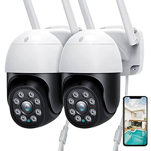 세큐리티 카메라 아웃도어, Morecam 360° 뷰 PTZ 2.4G 와이파이 카메라 가정용 세큐리티 휴대용 어플, 감시 카메라 외부 나이트 비전 IP66 호환가능한 알렉사 모션 Detector(2 팩)