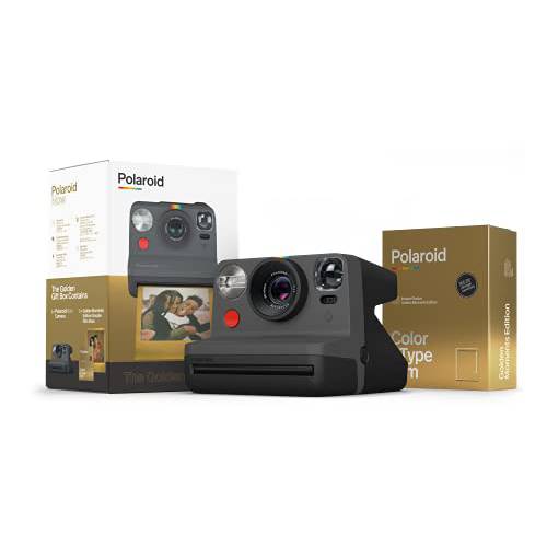 Polaroid Now 블랙 I-Type 인스턴트 카메라 - 골든 선물상자 카메라+  필름 번들,묶음 (6151)