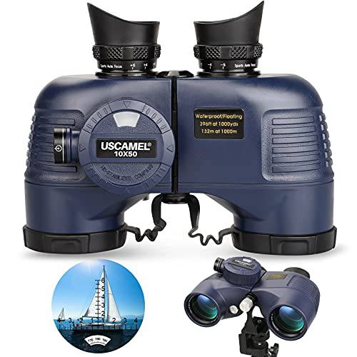 USCAMEL 10×50 선박 쌍안경 성인 IPX7 방수 쌍안경 거리계 나침반 BAK4 프리즘 FMC 렌즈 밀리터리 안개방지 쌍안경 삼각대 어댑터 네비게이션 새 관찰 사냥
