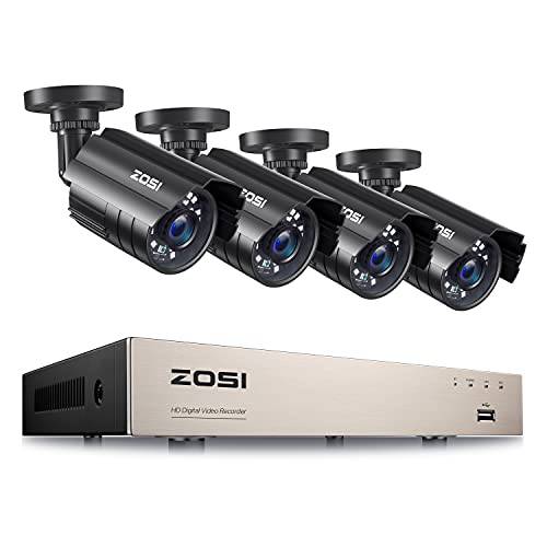 ZOSI H.265+ 홈 보안카메라, CCTV 시스템 아웃도어 실내, 8 채널 5MP-Lite CCTV DVR 레코더 and 4pcs 내후성 감시 Bullet 카메라, 나이트 비전, 리모컨 액세스, 모션 알림 (No HDD)