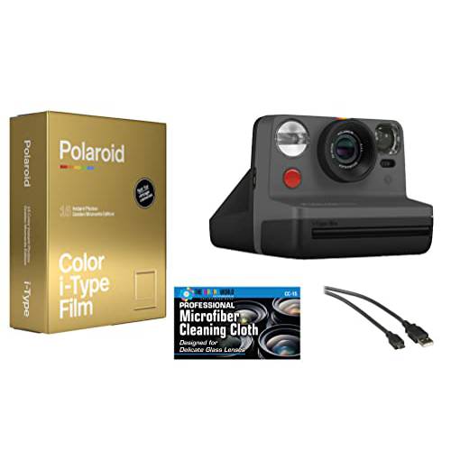 Polaroid Now i-Type 인스턴트 필름 카메라 ( 블랙)+ Polaroid 골든 Moments 필름 번들,묶음