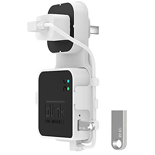 128GB Blink USB 플래시드라이브 Local 비디오 스토리지 The Blink 동기화 모듈 2 콘센트 벽면 마운트 브라켓 홀더 Blink 아웃도어 숏 케이블 (Blink Add-On 동기화 모듈 2 is NOT 포함)