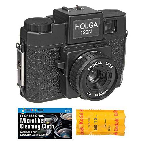 Holga 120N 미디엄 포맷 필름 카메라 (블랙) 코닥 TX 120 필름 번들,묶음 and 극세사 천