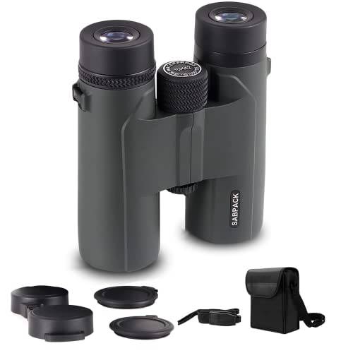 SABPACK 10X42 루프 프리즘 쌍안경 성인, HD 프로페셔널 쌍안경 새 관찰, 방수 안개방지 쌍안경 사냥, 등산, BAK-4 프리즘 FMC 렌즈, 스트랩, 캐링 백