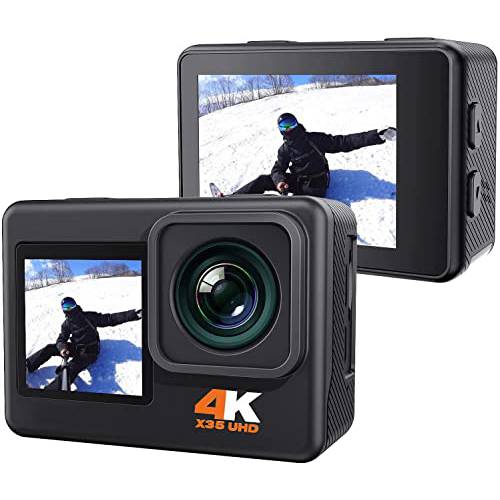 액션 카메라 4K 20MP, 170°Wide-Angle 와이파이 방수 수중 카메라 듀얼 스크린, 4X 줌 PC Webcam，Remote 컨트롤, 스포츠 캠 2 배터리 and 마운팅 악세사리 키트