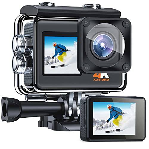 액션 카메라 4K 24MP 울트라 HD 와이파이 듀얼 컬러 스크린 스포츠 수중 카메라 EIS 131FT 방수 카메라 170 도 와이드 앵글, 2 충전식 배터리 and 악세사리 키트